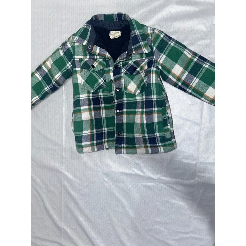 Aspen‎ Kids Toddler Boys Green Plaid Sherpa Lined Flannel Shirt Jacket 2T